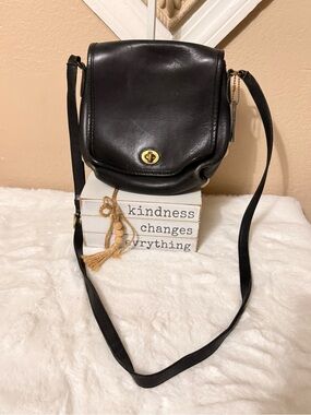Vintage COACH Black Leather Crossbody with Gold Turn-Lock